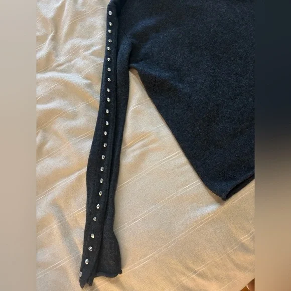ZADIG & VOLTAIRE | dark gray wool cashmere turtleneck with studs down arms XS - Picture 8 of 12